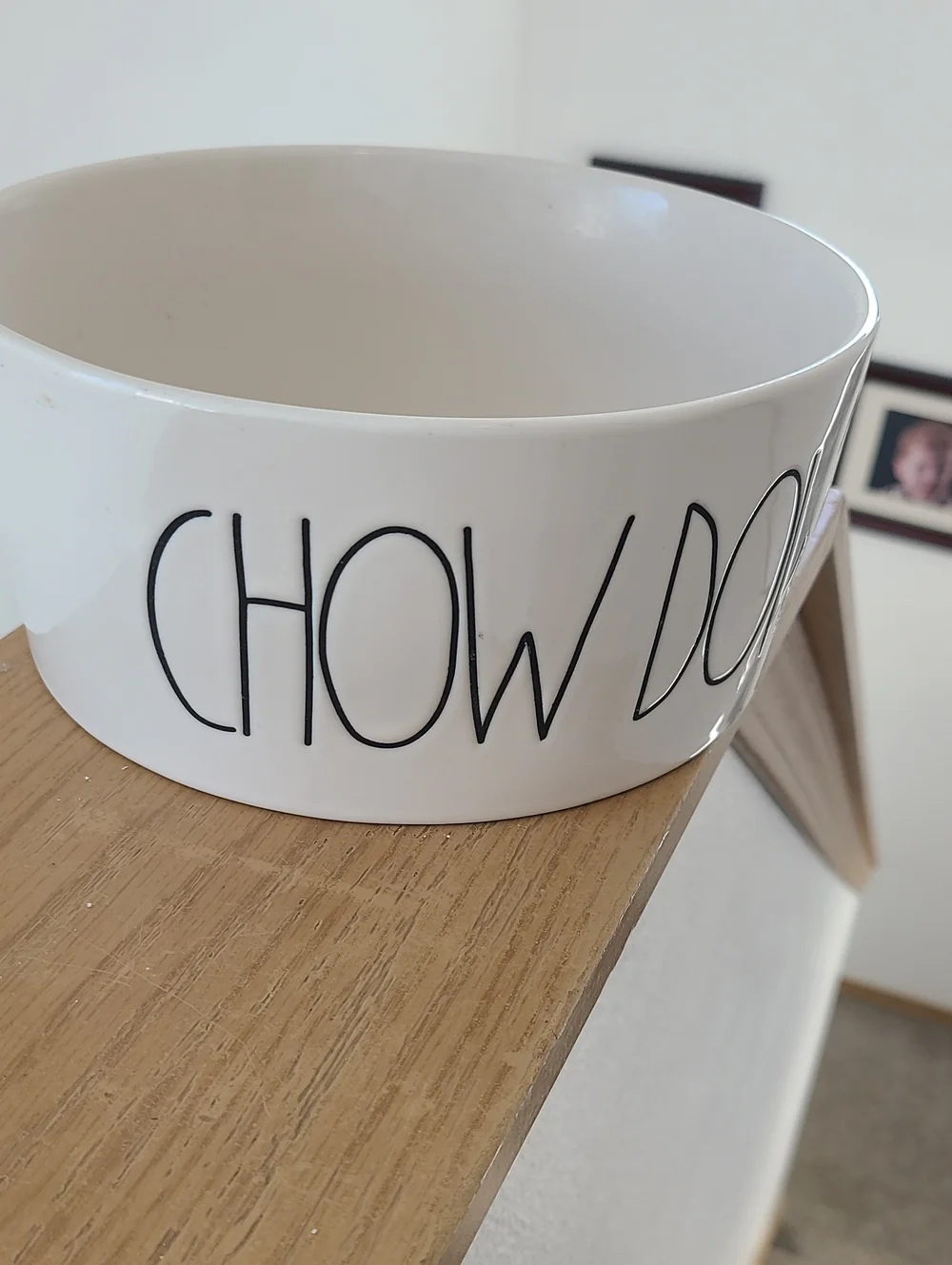 XL Rae Dunn White Ceramic 'CHOW DOWN' Pet Bowl with Black Lettering